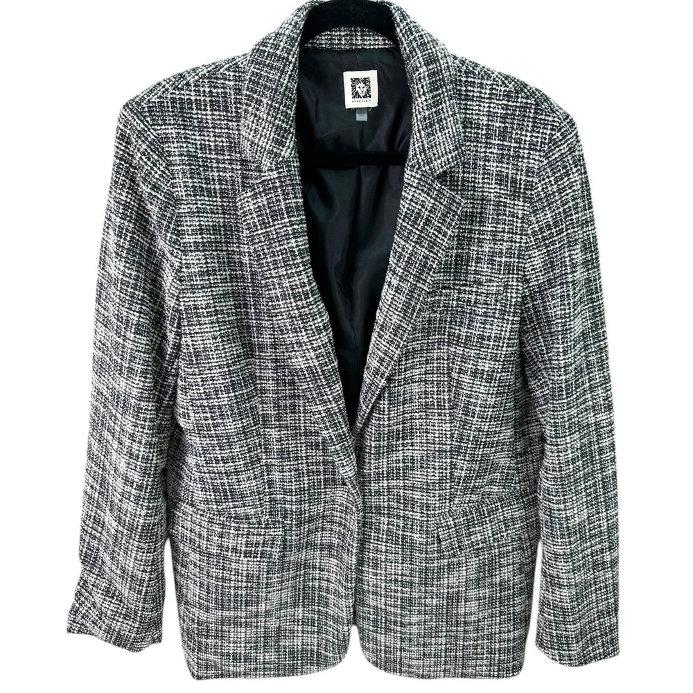 Anne Klein Women's Blazer Jacket Black White Tweed Single Button Size L